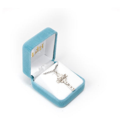 Square Sunburst Sterling Silver Medal Crucifix in Box, HMH Religious