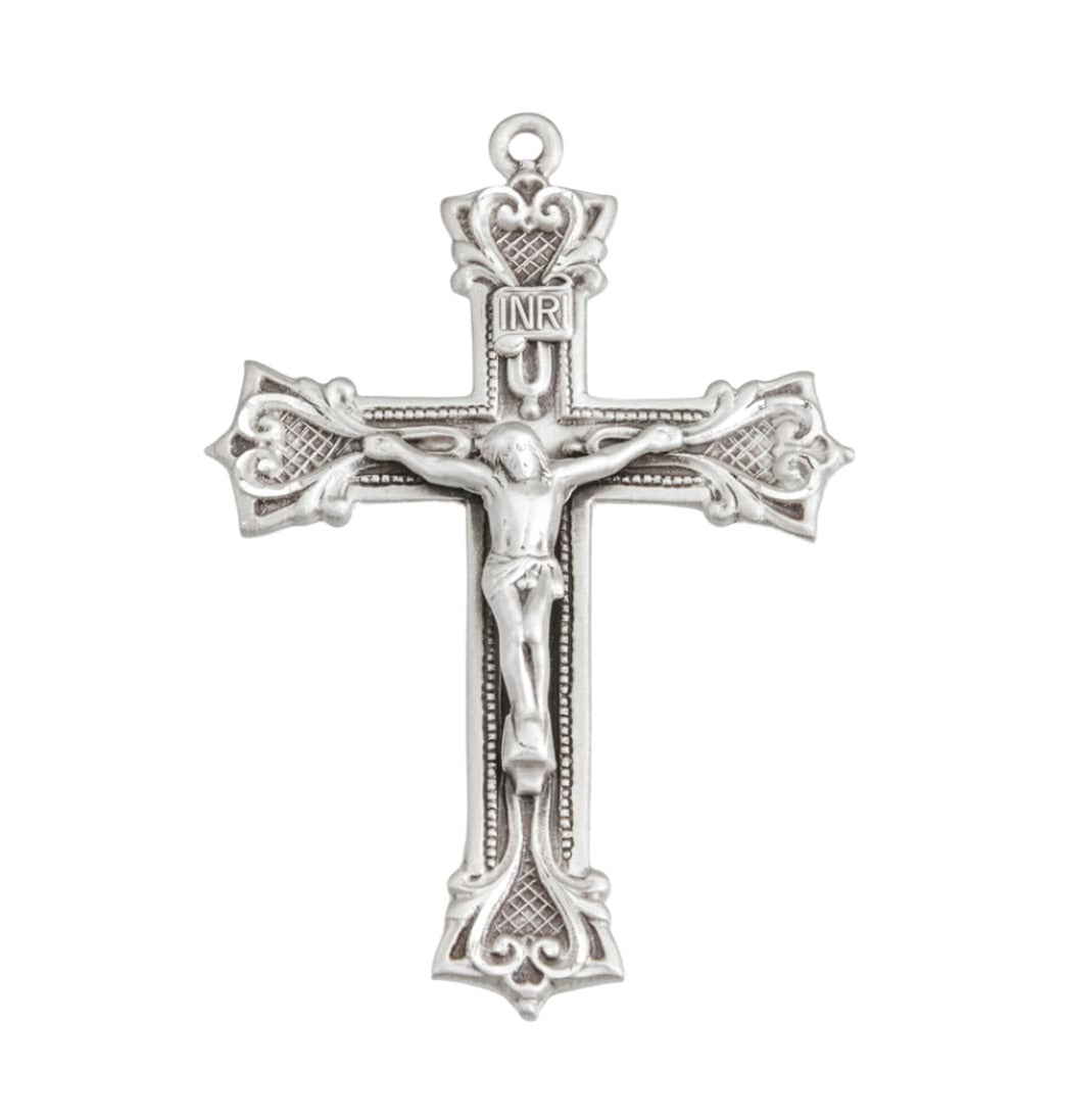 HMH Religious Gothic Scroll Style Sterling Silver Crucifix Rosary Part,