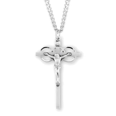 Three Ring Sterling Silver Wedding Crucifix with 24" Stainless Steel Chain, HMH Religious