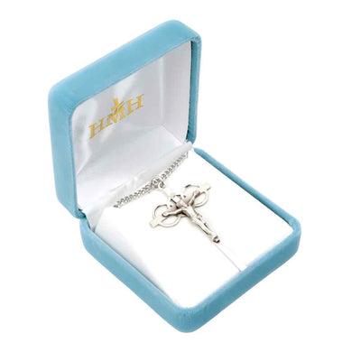 Three Ring Sterling Silver Wedding Crucifix with Stainless Steel Chain in Gift Box, HMH Religious