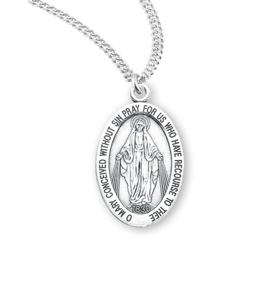 Sterling Silver Miraculous Oval Double Sided Necklace, HMH Religious