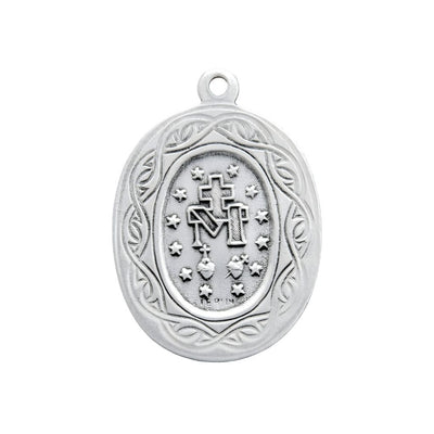 Back of Miraculous Medal Crown of Thorns Sterling Silver Necklace, HMH Religious