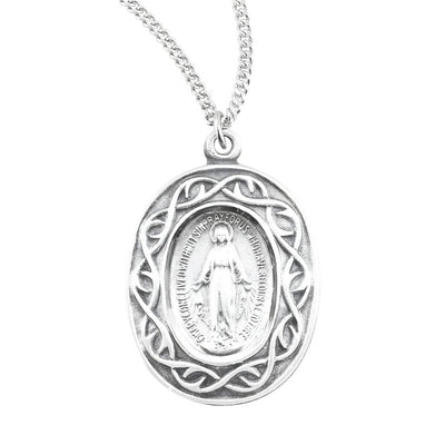 Miraculous Medal Crown of Thorns Sterling Silver Necklace with Chain, HMH Religious