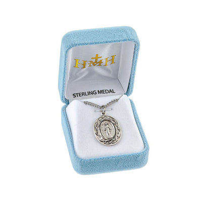 Miraculous Medal Crown of Thorns Sterling Silver Necklace in Box, HMH Religious