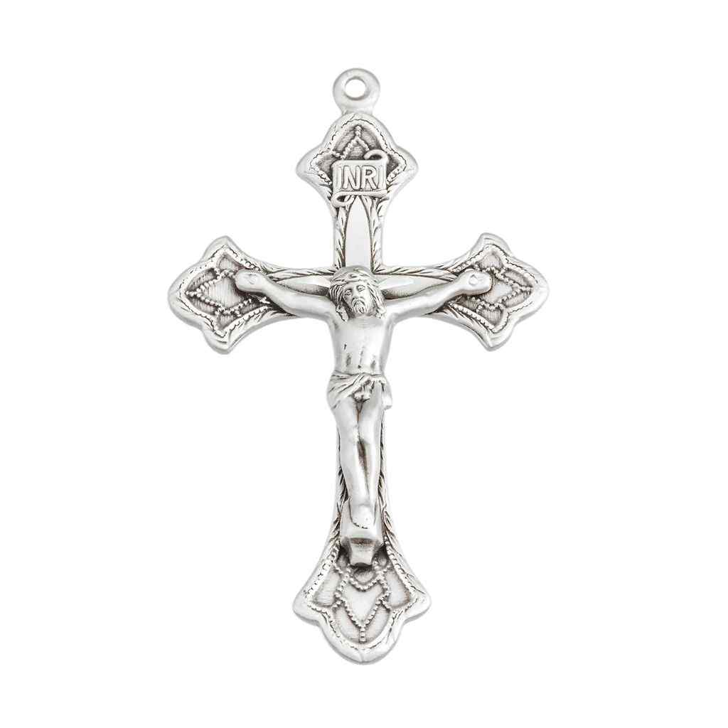 Front of the Flared Detailed Sterling Silver Crucifix | HMH Religious