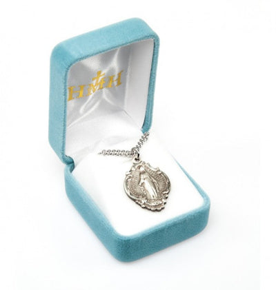 Back of Miraculous w/Hail Mary Prayer Necklace in Box, HMH Religious