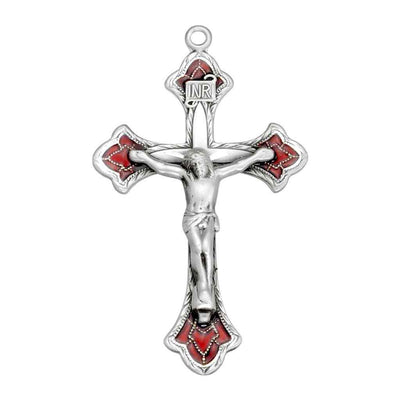 Ruby Red Epoxy Flared Detailed Sterling Silver Crucifix by HMH Religious