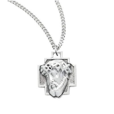 Sterling Silver Head of Christ Medal Necklace with stainless steel chain, HMH Religious