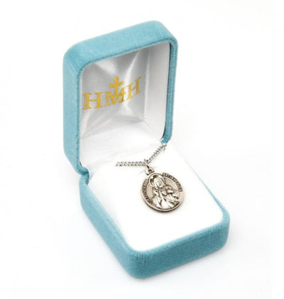 Back of Medal Our Father/Hail Mary Round Sterling Silver Medal in Box, HMH Religious