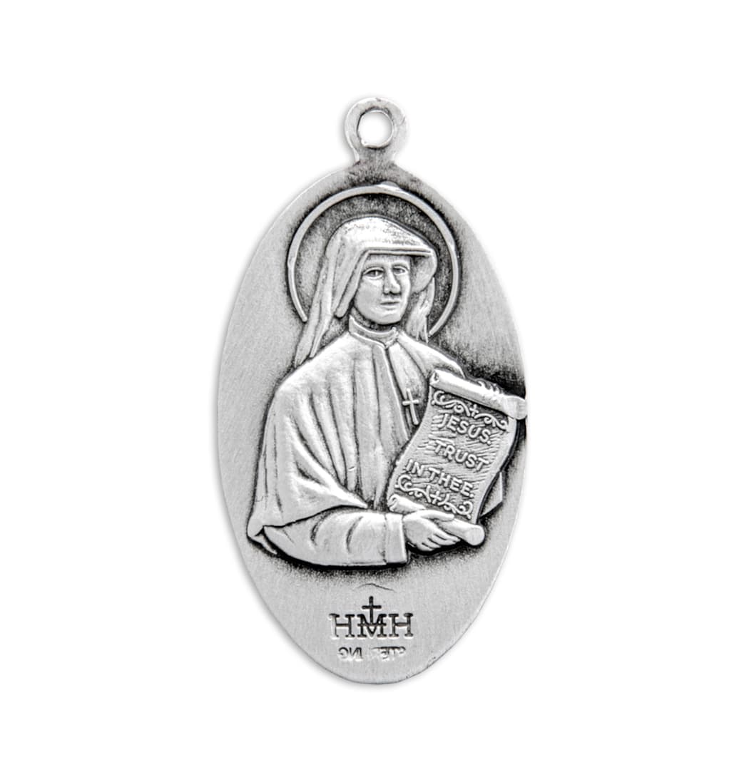 Back of HMH Religious Divine Mercy/St Faustina Sterling Silver Medal Necklace,