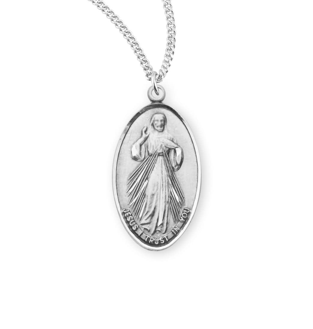 HMH Religious Divine Mercy/St Faustina Sterling Silver Medal Necklace with a Chain,