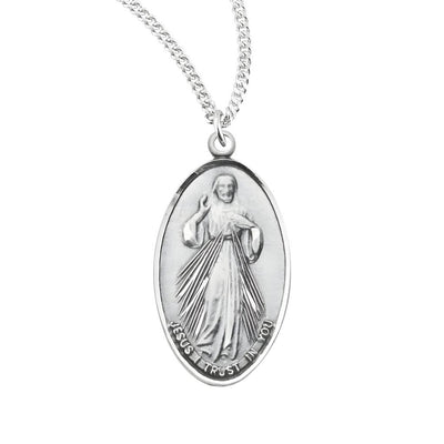 Divine Mercy/St Faustina Sterling Silver Medal Necklace with a Chain, HMH Religious