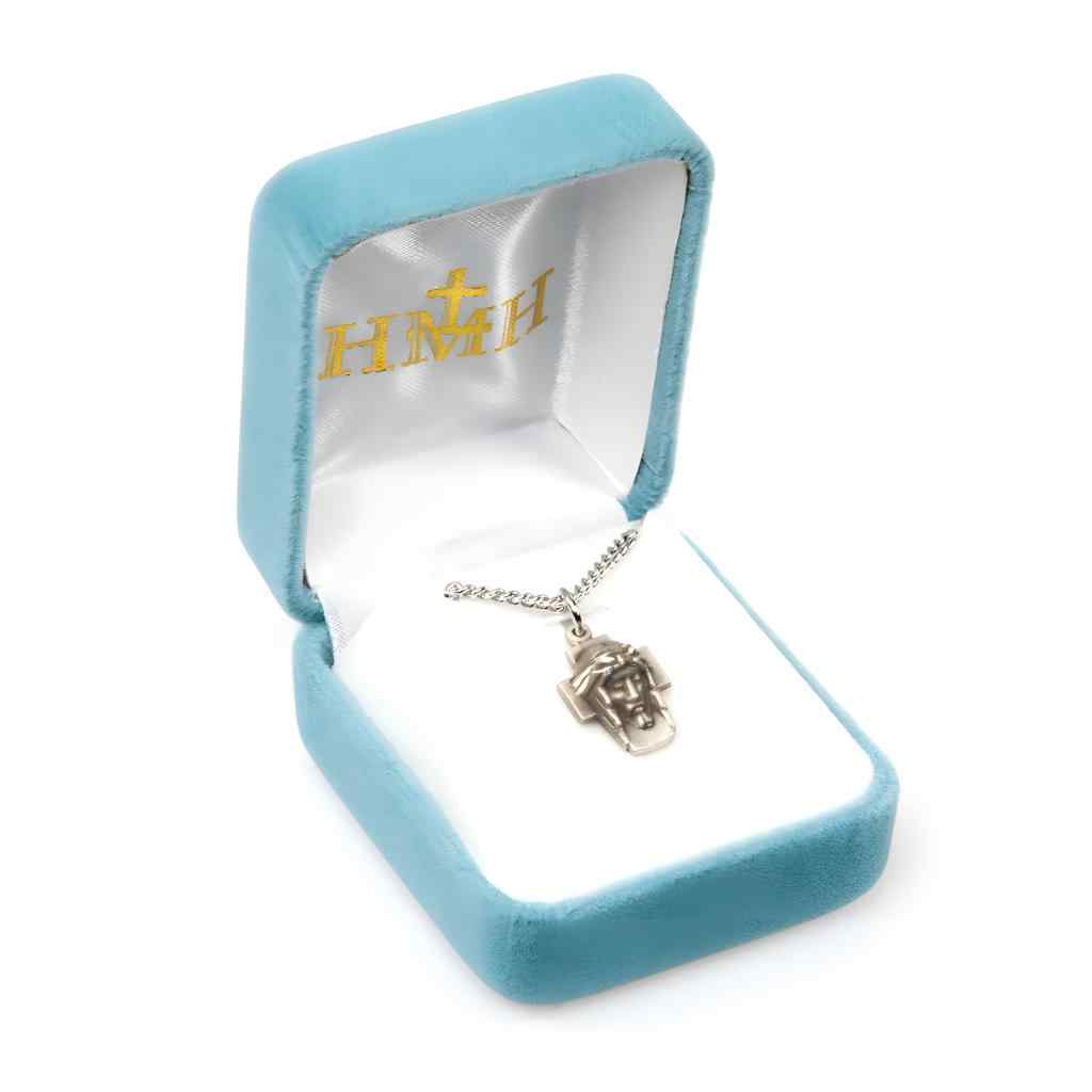 HMH Religious Head of Christ .925 sterling silver medal necklace in gift box