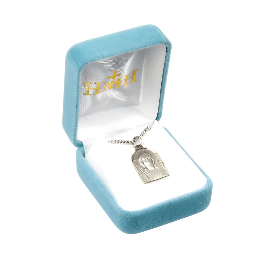 Renaissance Jesus Sterling Silver Medal Necklace. Made in USA HMH Religious. Comes with an 18-inch chain and deluxe gift box. 