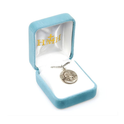 Profile of Jesus with a Cross Sterling Silver Medal Necklace. Made in USA with chain and deluxe gift box, HMH Religious