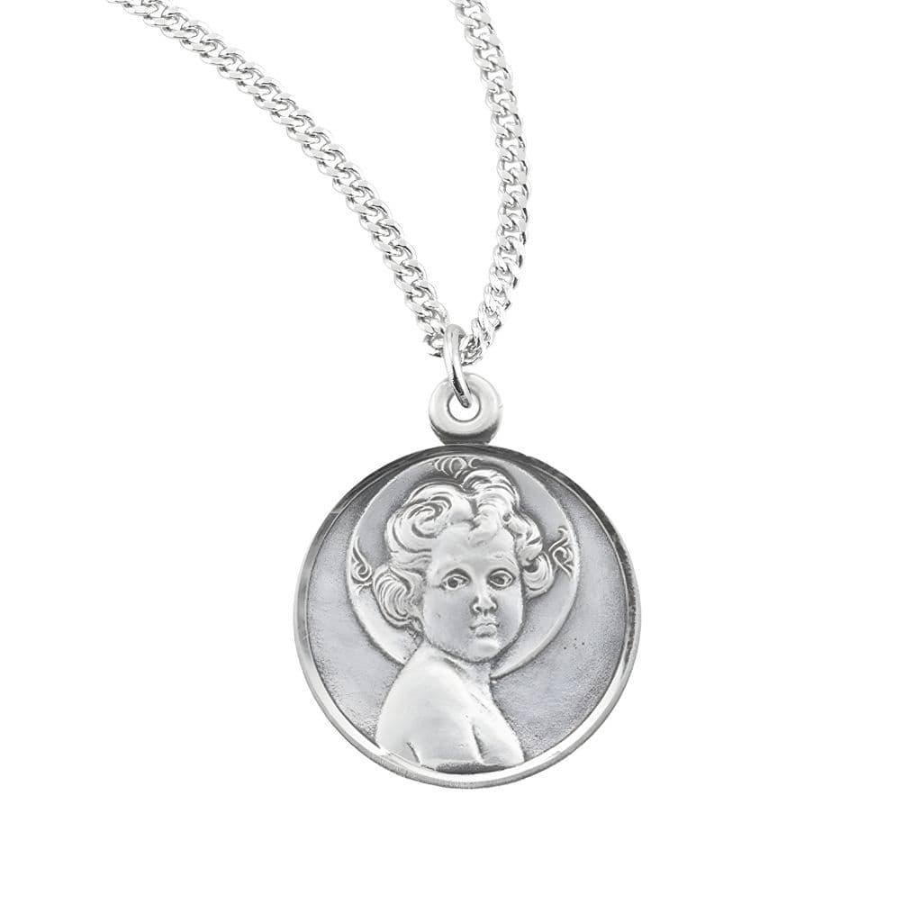 Infant Jesus the Light of the World Sterling Silver Medal Necklace. Made in USA by HMH Religious with chain.