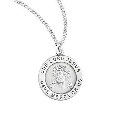 Ecce Homo Sterling Silver Medal Necklace, depiction of Jesus wearing the crown of thorns. with chain, HMH Religious