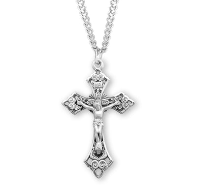 Swirl Detailed Sterling Silver Crucifix Necklace, HMH Religious