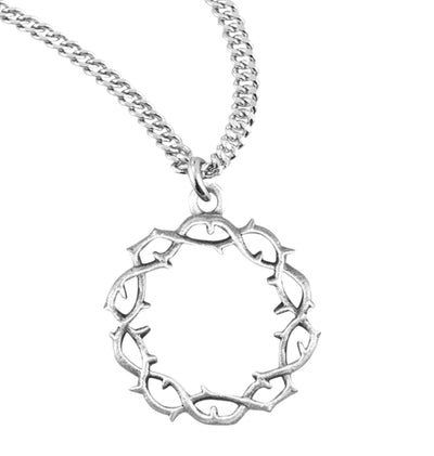 Jesus Crown of Thorns Sterling Silver Medal Necklace with Chain, HMH Religious