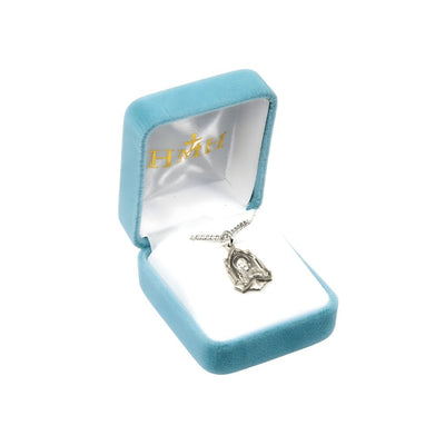 Cathedral Scapular, Sacred Heart & Our Lady of Mount Carmel Sterling Silver Medal Necklace. Made in USA with chain and deluxe gift box, HMH Religious