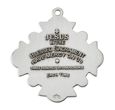 Blessed Sacrament Cross Sterling Silver Medal Necklace with Christ and St. John. Made in USA with chain and deluxe gift box, HMH Religious