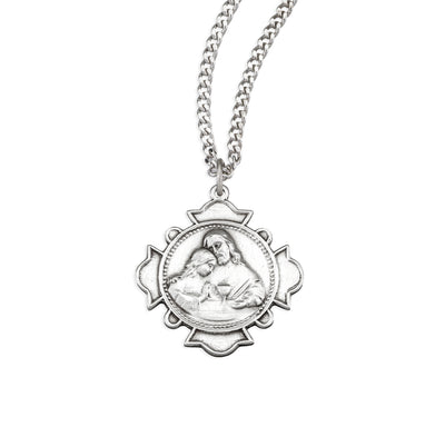 Blessed Sacrament Cross Sterling Silver Medal Necklace with Christ and St. John. Made in USA with chain, HMH Religious