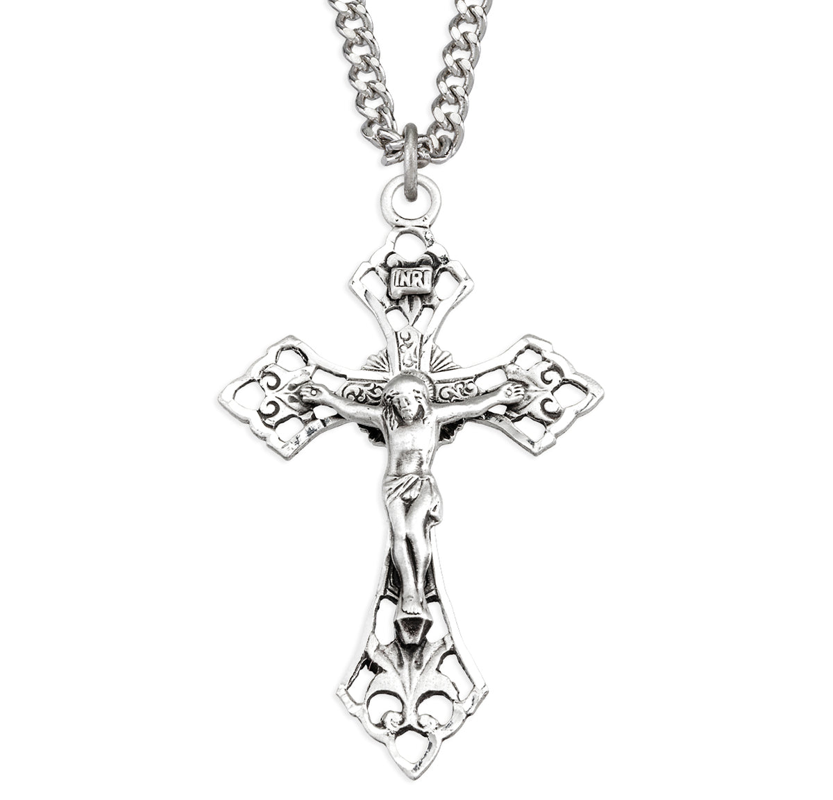 Medium Swirl Detailed Sterling Silver Crucifix Necklace