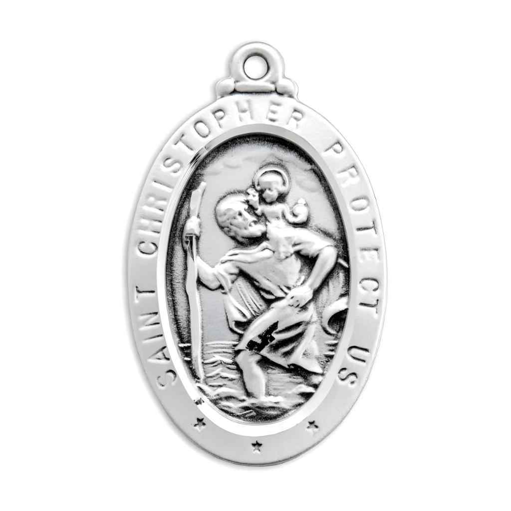 HMH Religious Saint Christopher .925 sterling silver oval medal