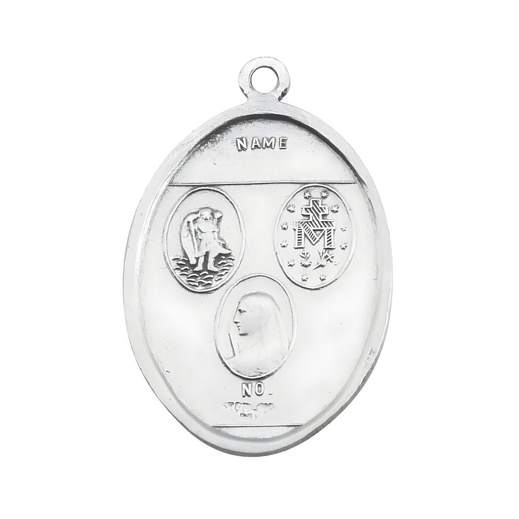 Back of HMH Sterling Silver Oval Military Enameled Border Necklace with 24" Chain,