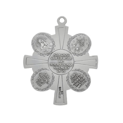Back of 4-Way Sterling Silver Miraculous Medal, Jesus Scapular, St. Christopher, and St. Joseph with Stainless Silver Chain, Dimensions: 1.3" x 1.1" (32mm x 27mm), HMH Religious