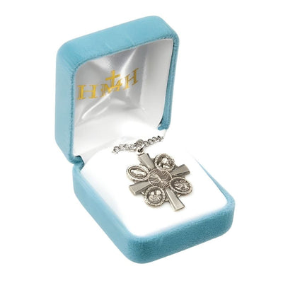 4-Way Sterling Silver Miraculous Medal, Jesus Scapular, St. Christopher, and St. Joseph in Gift Box, HMH Religious