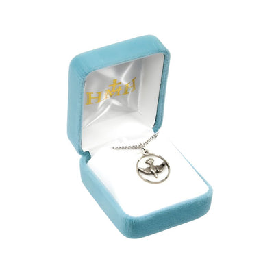 Open Circle with Holy Spirit Dove Confirmation Sterling Silver Medal Necklace with 18" Stainless Steel Chain, Measures 0.8" x 0.6" in Gift Box, HMH Religious