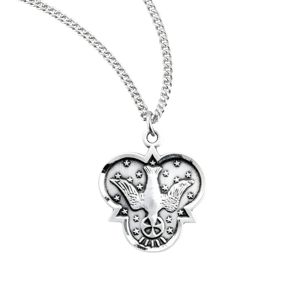 HMH Religous Trinity Holy Spirit Confirmation Sterling Silver Medal Necklace with 18" Stainless Steel Chain, Measures 0.8" x 0.7"