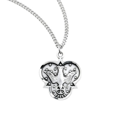 Religous Trinity Holy Spirit Confirmation Sterling Silver Medal Necklace with 18" Stainless Steel Chain, Measures 0.8" x 0.7", HMH Religious