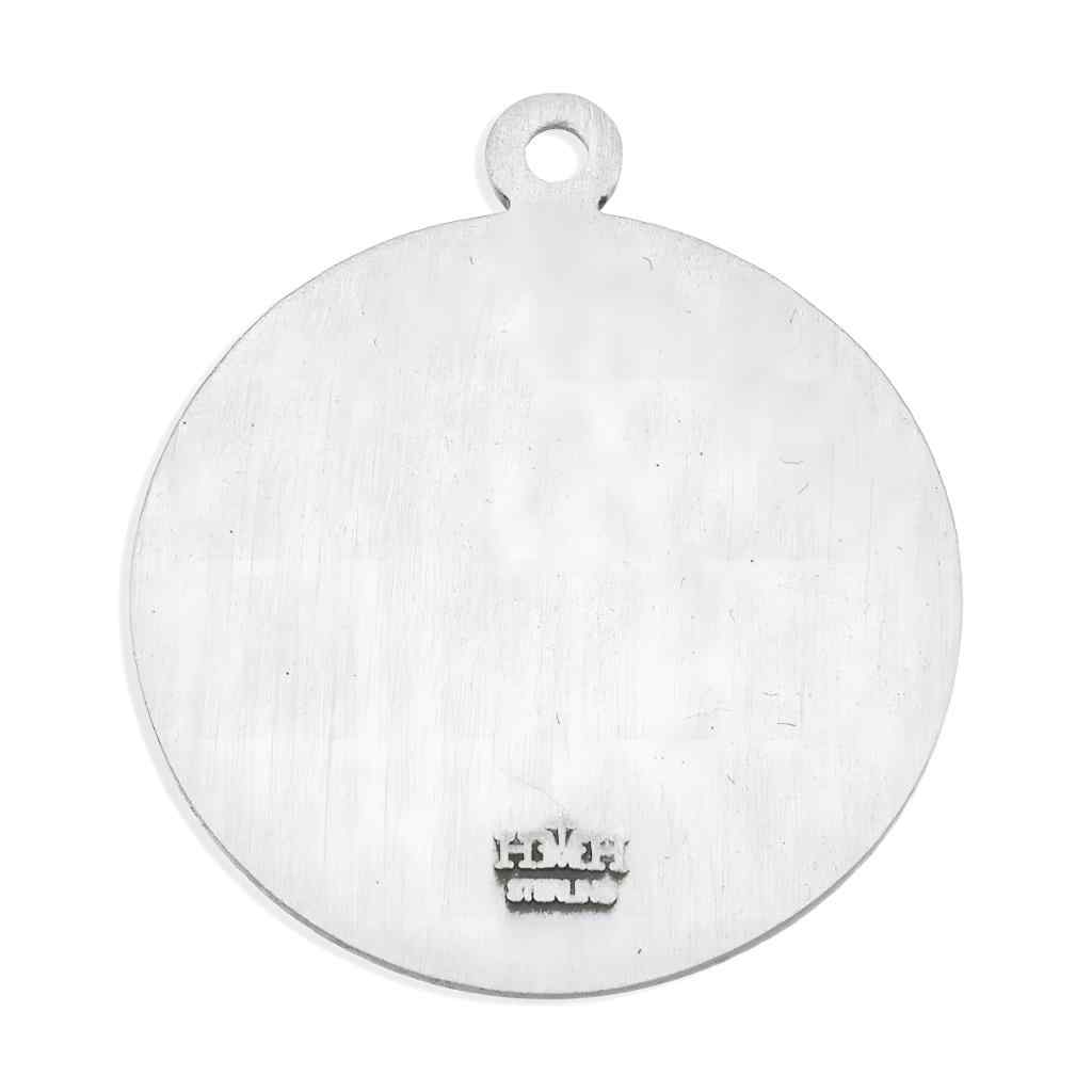 The back of the St. Christopher Be My Guide .925 sterling silver round medal