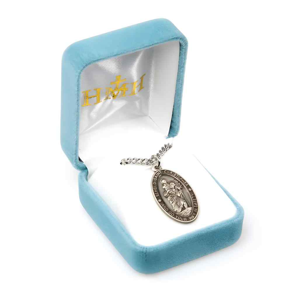St. Christopher Go Your Way in Safety Sterling Silver Medal Necklace in gift box