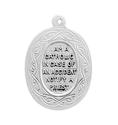 St Christopher Crown of Thorns Sterling Silver Medal Necklace in back, HMH Religious