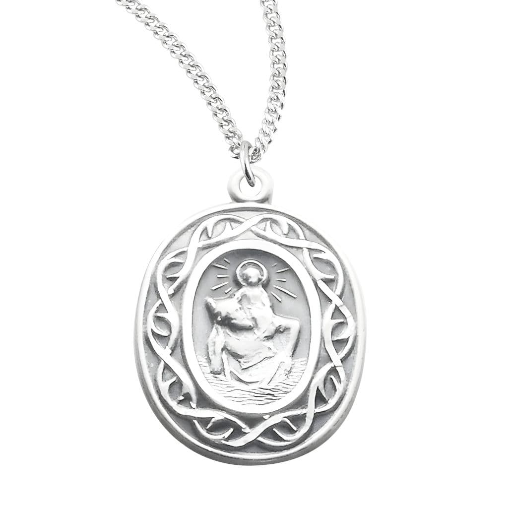 HMH Religious St Christopher Crown of Thorns Sterling Silver Medal Necklace,