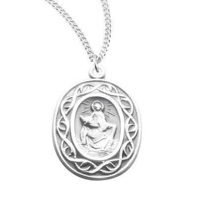 St Christopher Crown of Thorns Sterling Silver Medal Necklace, HMH Religious