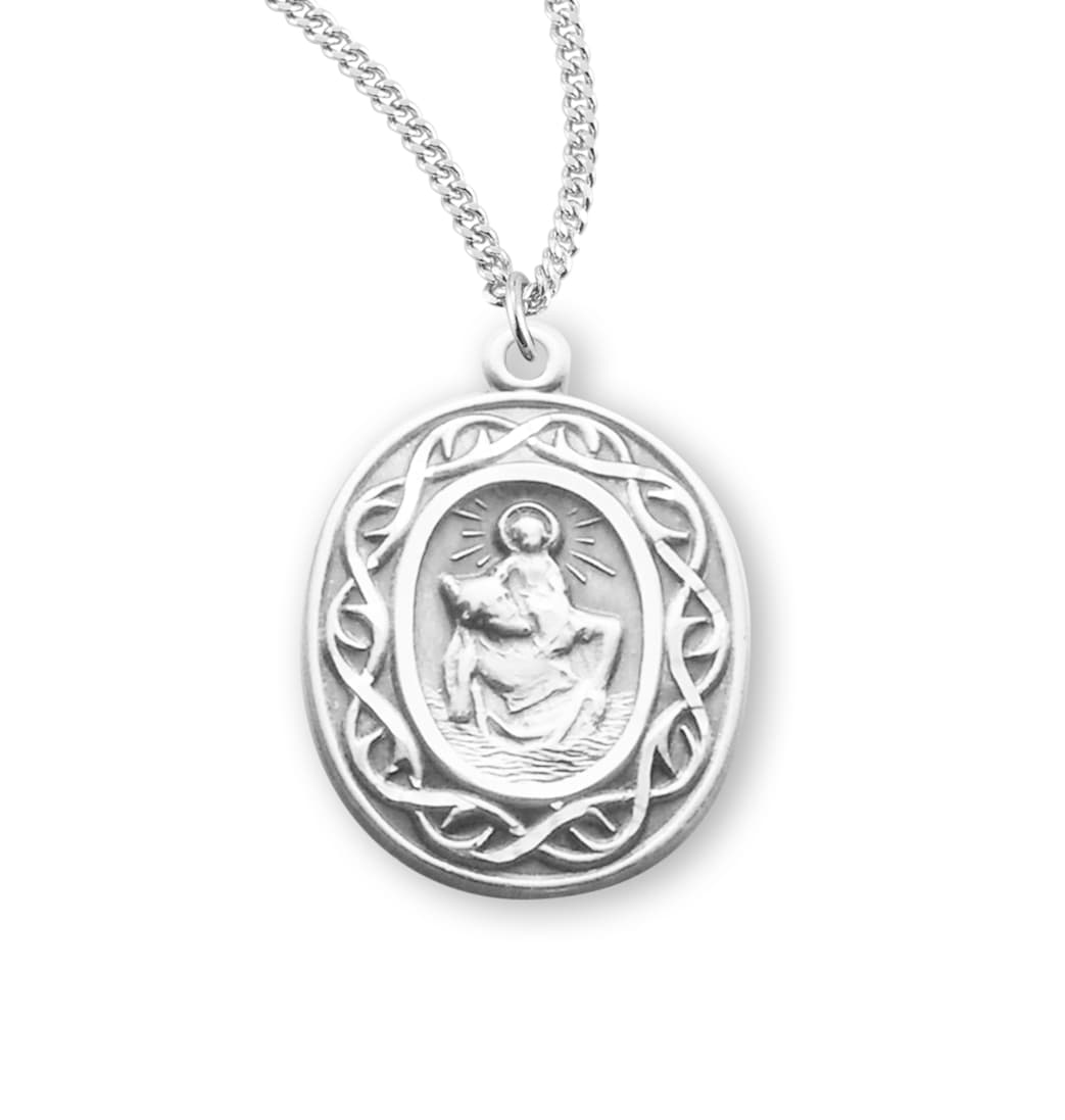 HMH Religious St Christopher Crown of Thorns Sterling Silver Medal Necklace,