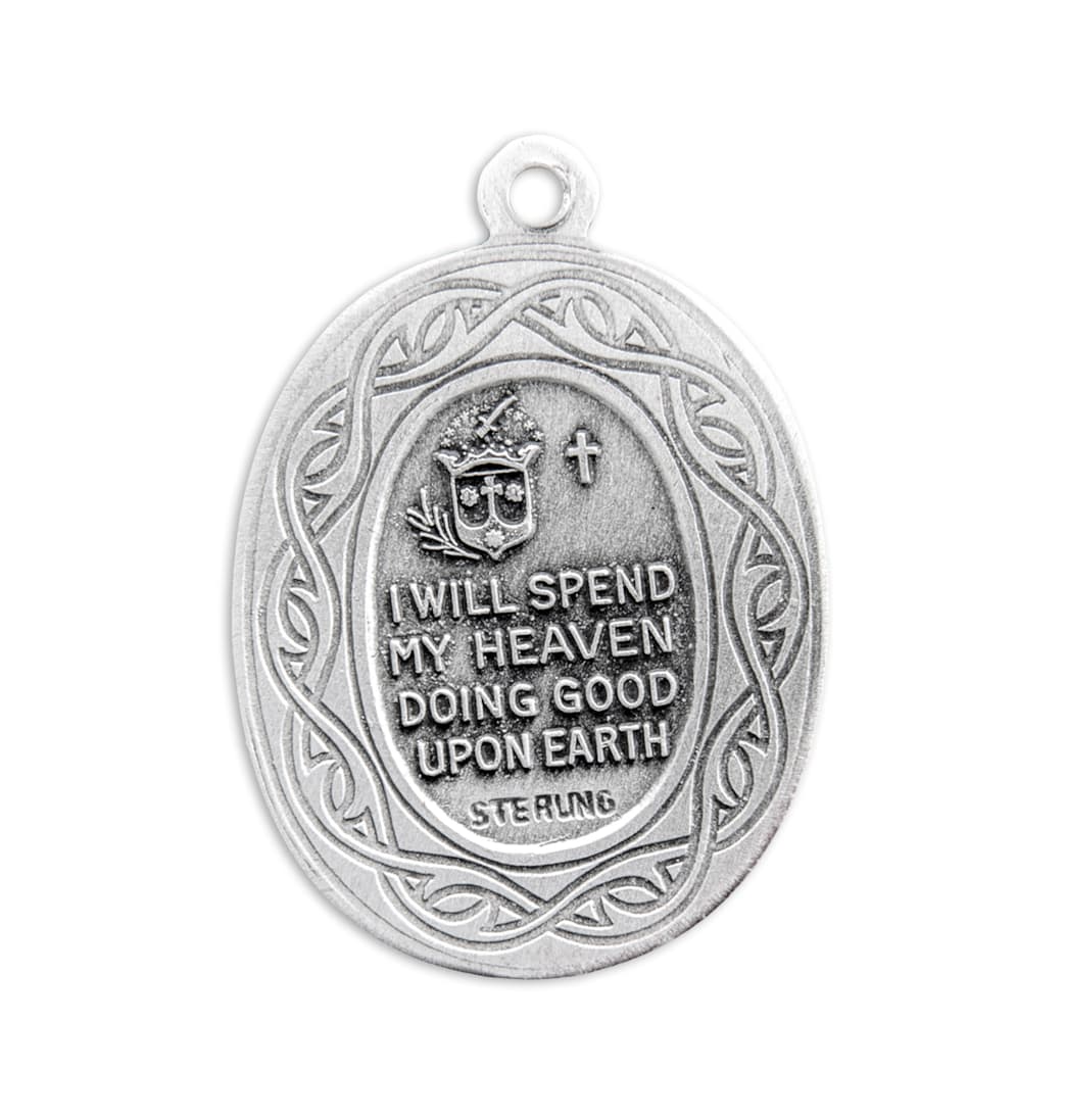 Back of HMH Religious St Therese of Lisieux Crown of Thorns Sterling Silver Medal Necklace,