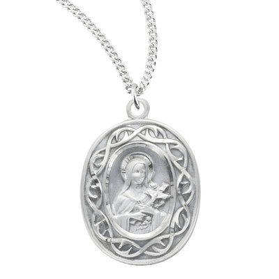 St Therese of Lisieux Crown of Thorns Sterling Silver Medal Necklace, HMH Religious