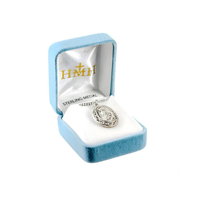 St Therese of Lisieux Crown of Thorns Sterling Silver Medal Necklace in Box, HMH Religious