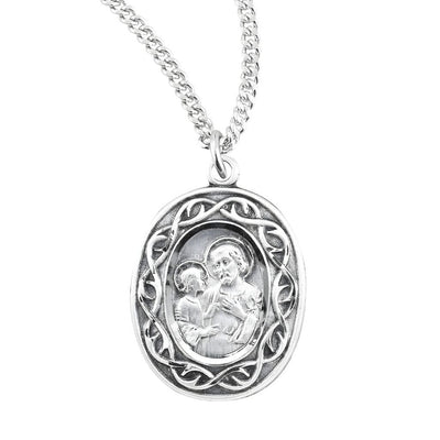 St Joseph Crown of Thorns Sterling Silver Medal Necklace with Chain, HMH Religious