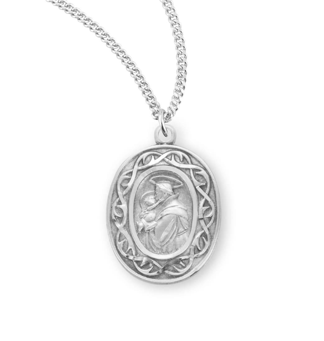 HMH Religious St Anthony of Padua Crown of Thorns Sterling Silver Medal Necklace,