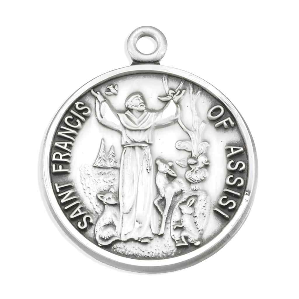St. Francis of Assisi with animals .925 sterling silver medal