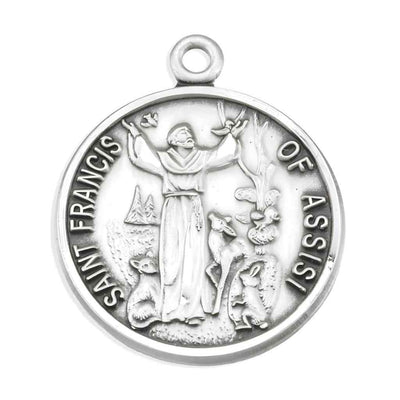 St. Francis of Assisi with animals .925 sterling silver medal