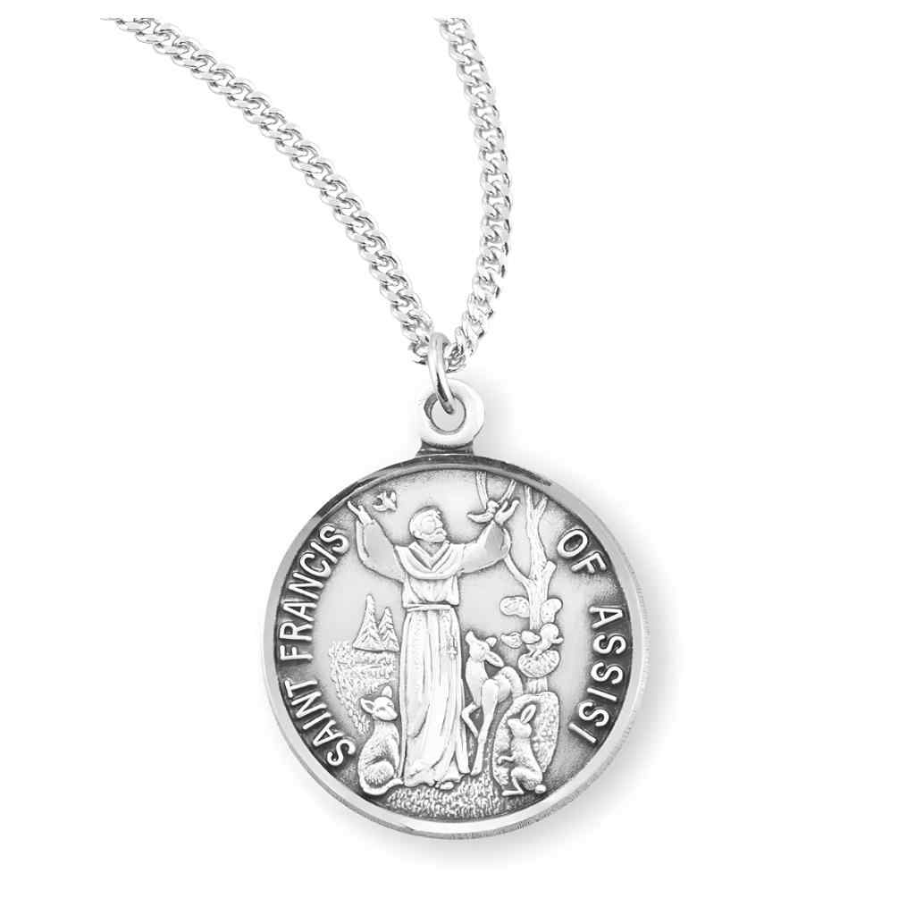 St. Francis of Assisi with animals .925 sterling silver medal necklace with 18" chain
