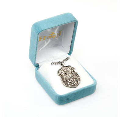 Large St Michael Badge Sterling Silver Medal Necklace, HMH Religious