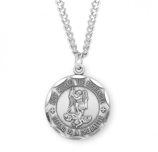 Military St Michael Sterling Silver Defend Us in Battle Medal Necklace with Chain, HMH Religious